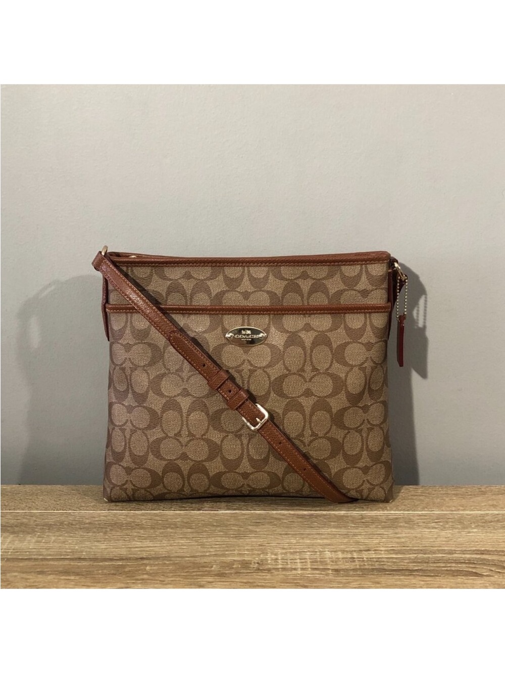 Coach Brown Signature Canvas Bag with Leather Tag